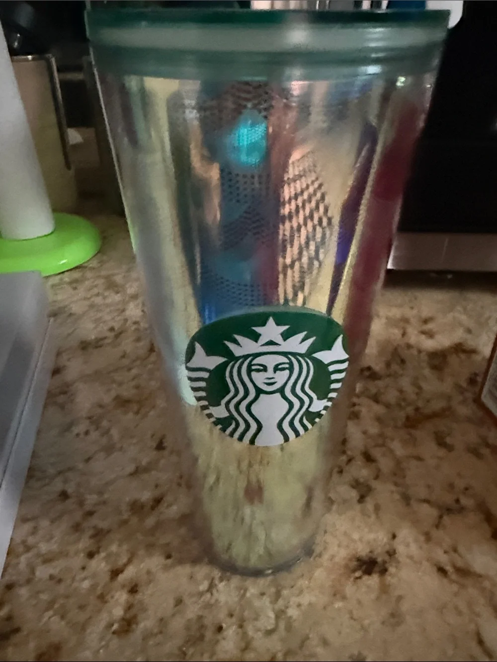 Starbucks Iridescent Tumbler with Green Logo and Lid